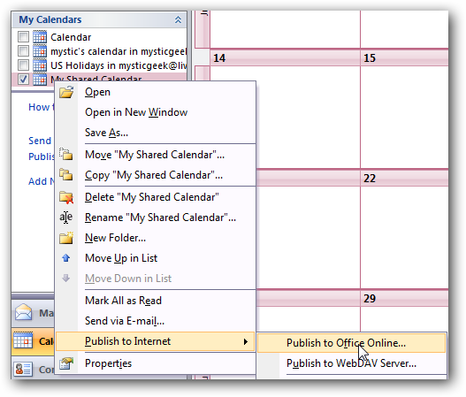 How to share outlook calendar with other user